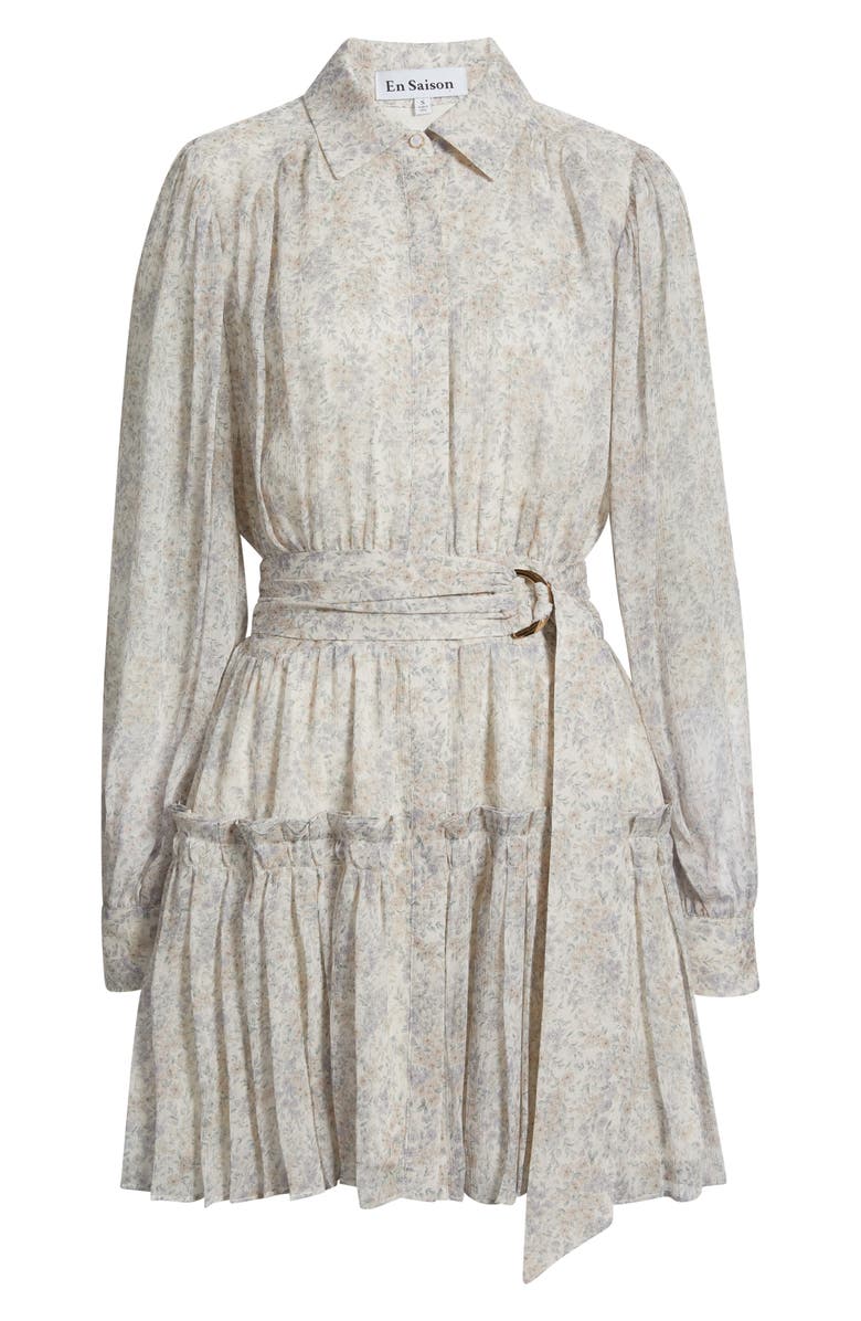 En Saison Josette Floral Long Sleeve Chiffon Minidress, Alternate, color, Ivory Periwinkle Sage