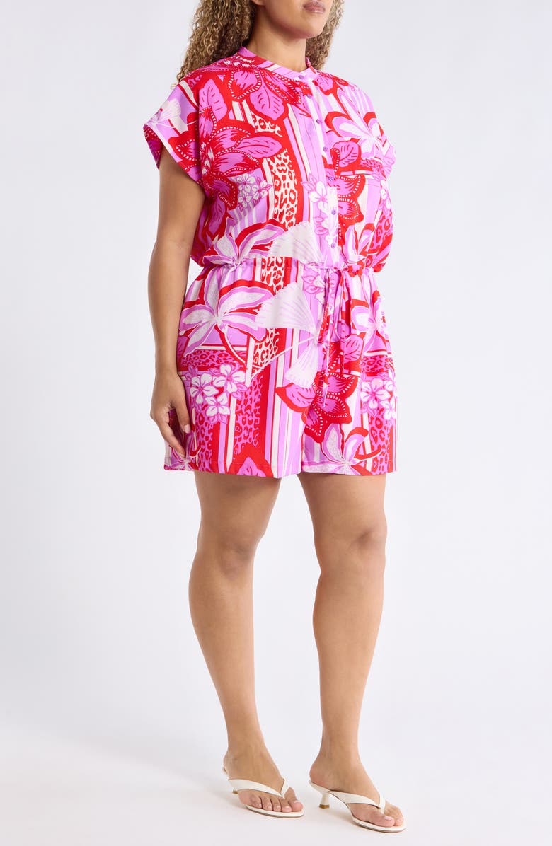 SUGARLIPS Barba Tropical Print Romper, Alternate, color, Red-White-Lavender