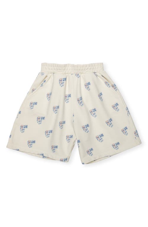 The Sunday Collective Kids' Print Organic Cotton Weekend Shorts In Beige Overflow