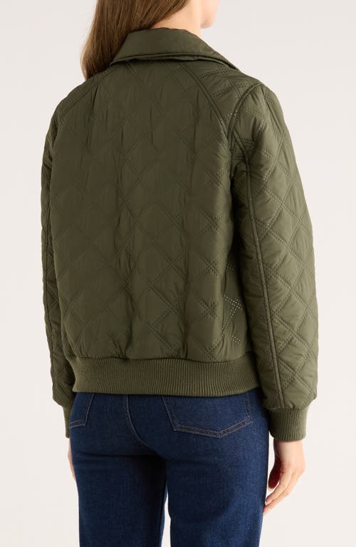 Bernardo Diamond Quilted Bomber Jacket In Green