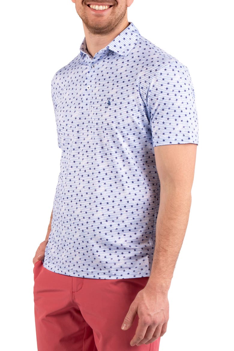 Vintage Stars Print Performance Polo, Alternate, color, BLUE