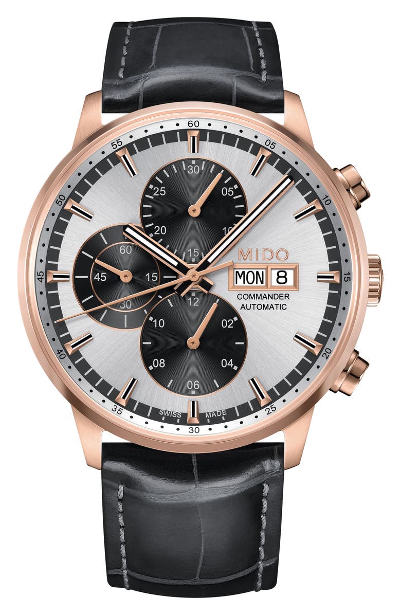 MIDO Commander Chronometer Leather Strap Watch, 42mm, Main, color,