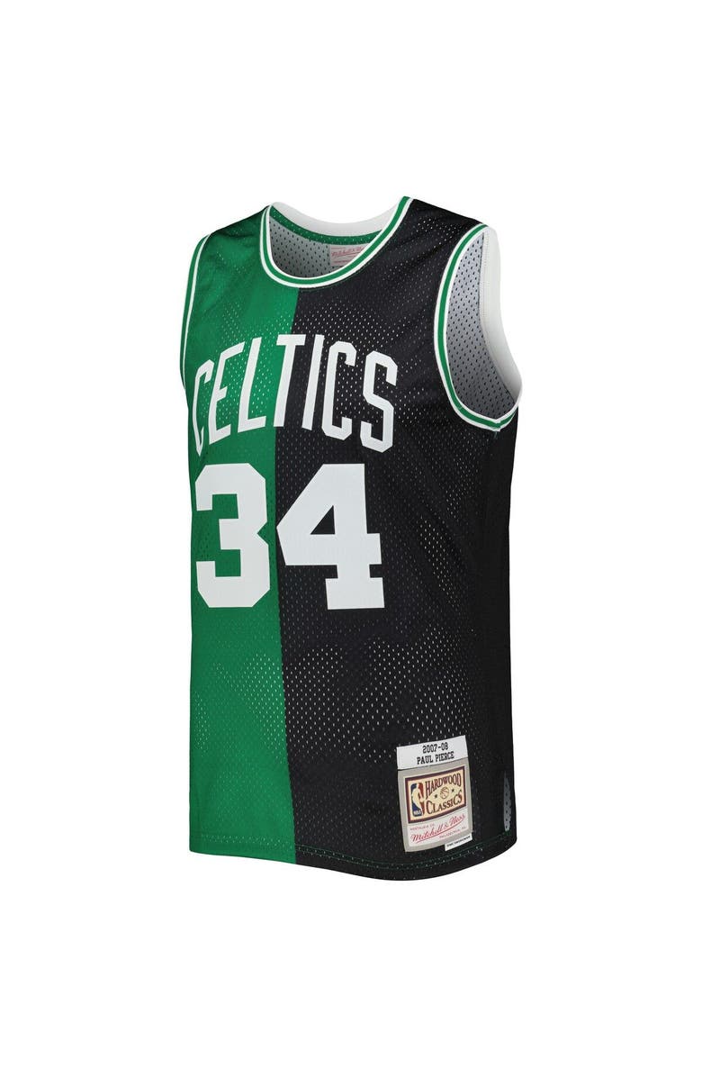 Mitchell & Ness Men's Mitchell & Ness Paul Pierce Black/Kelly Green Boston Celtics Hardwood Classics 2007/08 Split Swingman Jersey, Alternate, color, 