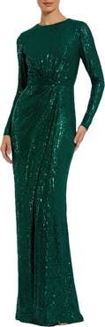 Mac Duggal Sequin Long Sleeve High Neck Column Gown