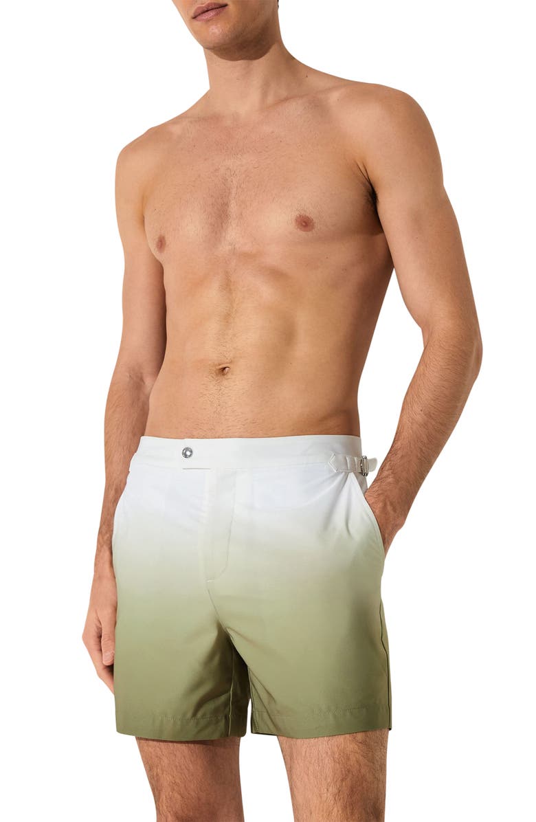 Reiss Amore Ombré Side Adjuster Swim Trunks, Main, color, Soft Sage Green