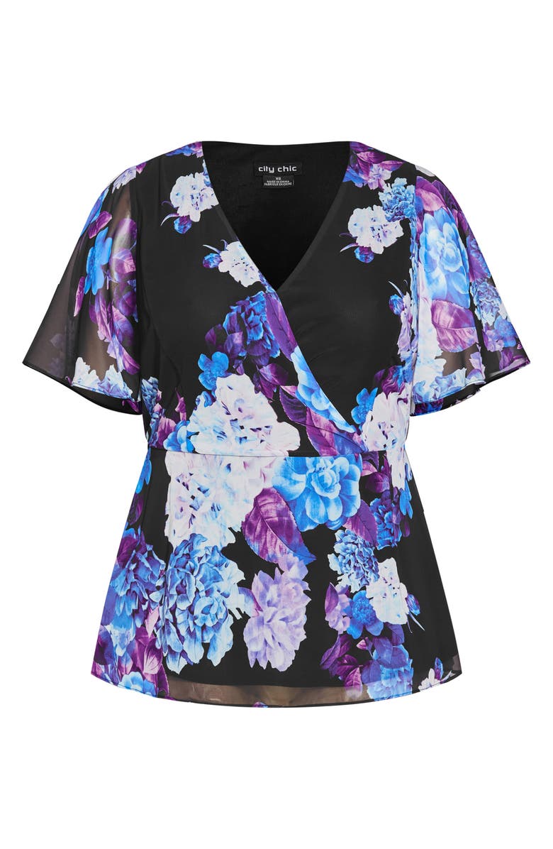 City Chic Carmen Floral Faux Wrap Top, Alternate, color,