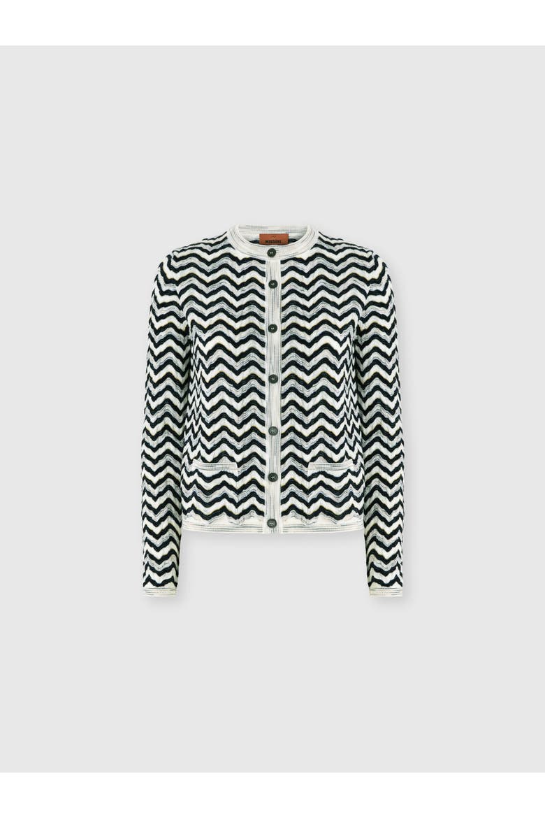 Wave Motif Wool And Viscose Cardigan, Main, color, Blue& White