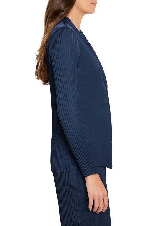 Shop Nic + Zoe Nic+zoe Crinkle Crepe Pleated Button-up Shirt In Dark Indigo
