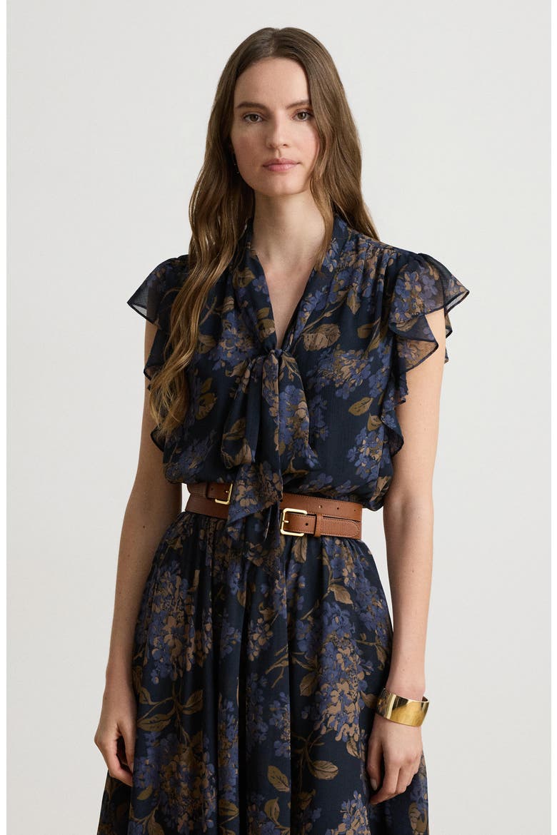 Crinkle Georgette Maxi Dress, Alternate, color, NAVY BLUE/ MULTI