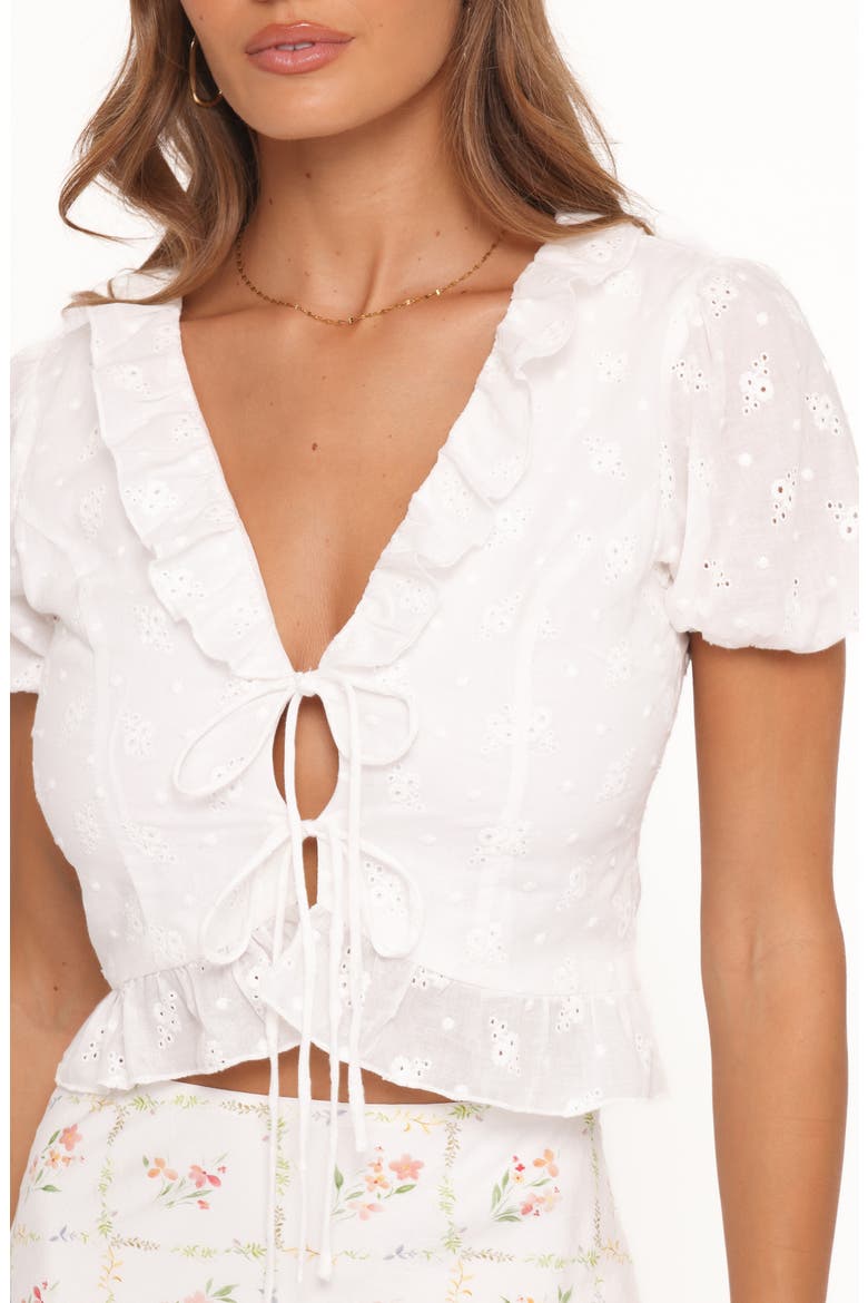 Andra Tie Front Puff Sleeve Crop Top, Alternate, color, WHITE BRODERIE