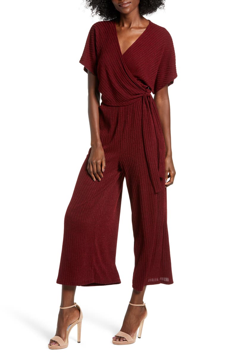 All in Favor Wide Leg Wrap Front Jumpsuit, Main, color, 