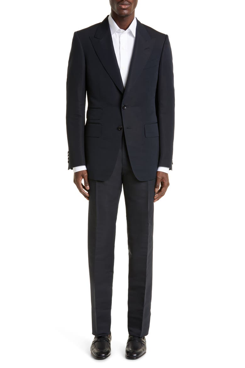 Shelton Cotton & Silk Poplin Tuxedo Pants, Alternate, color, BLACK