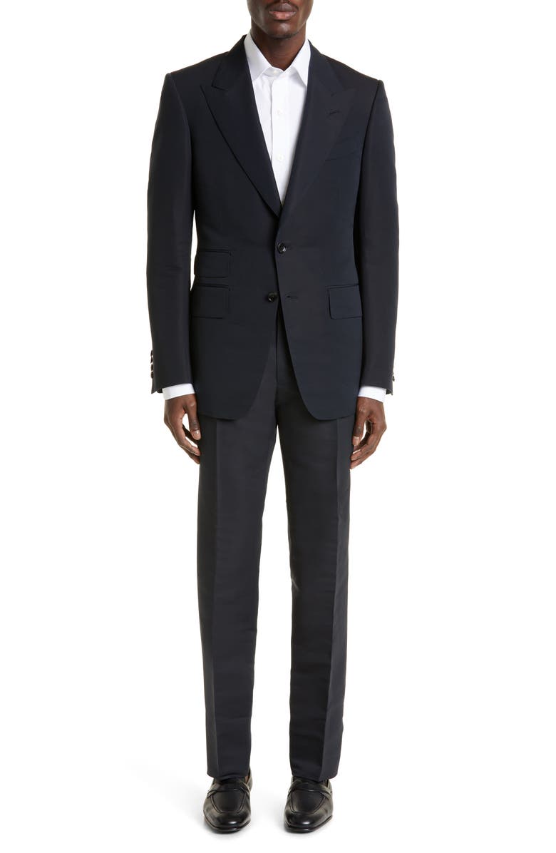 TOM FORD Shelton Cotton & Silk Poplin Tuxedo Pants, Alternate, color, Black
