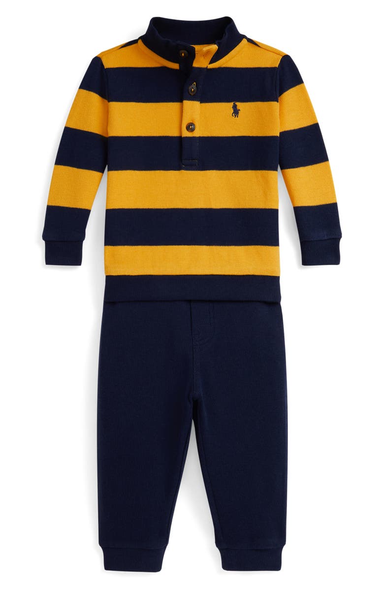 Ralph Lauren Estate Rib Mock Neck Shirt & Pants Set, Main, color, Refined Navy Multi