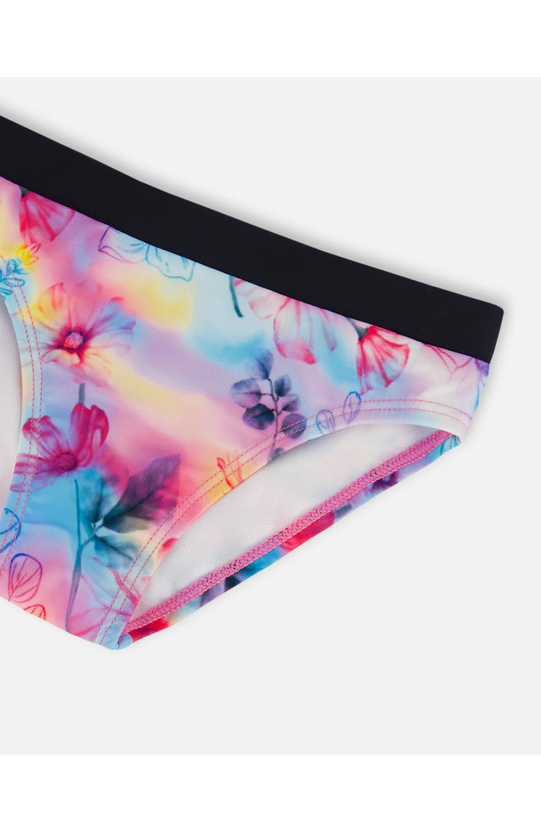 Deux par Deux Little Girl's Printed Two-Piece Racerback Swimsuit Butterflies On Multicolored And Black Background, Alternate, color, 