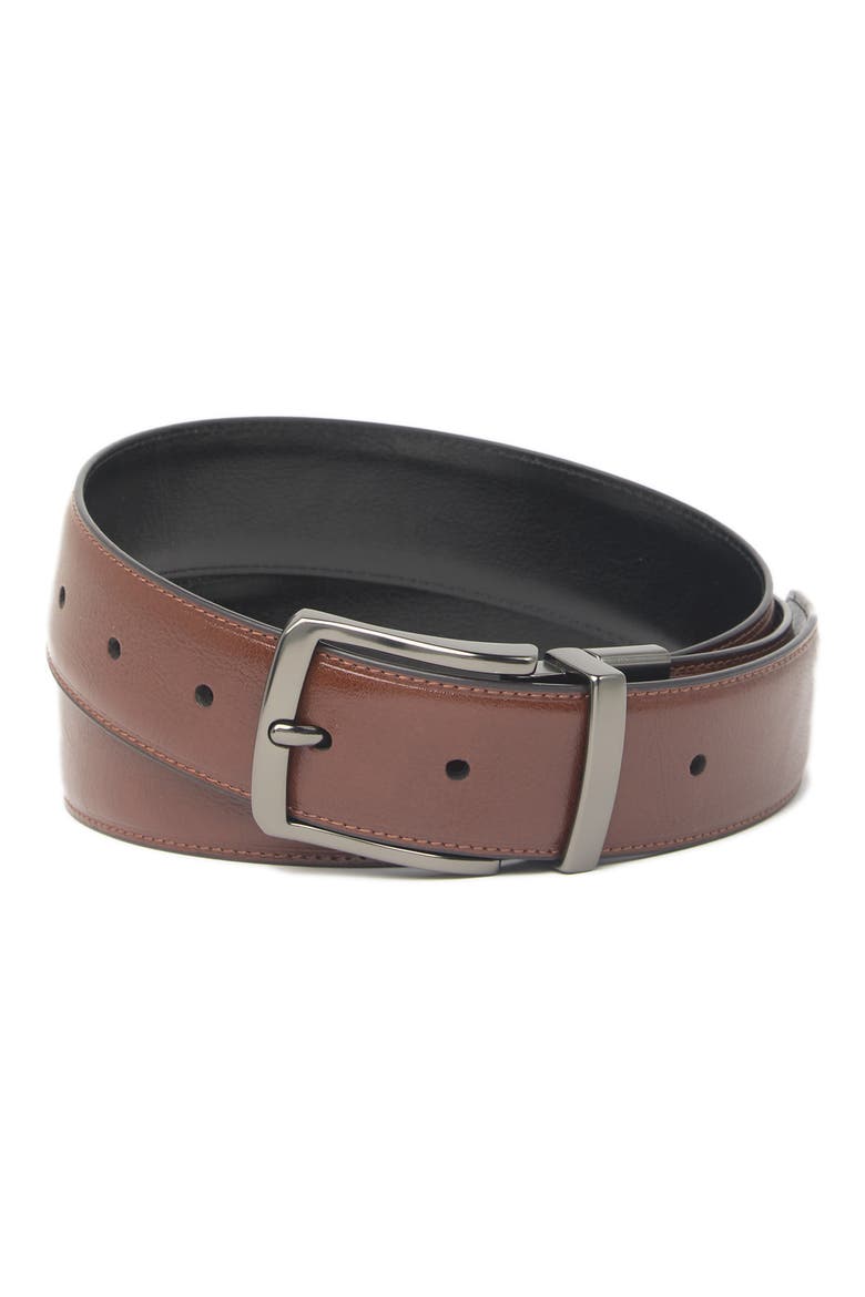 Reversible Leather Belt, Main, color, LUGGAGE