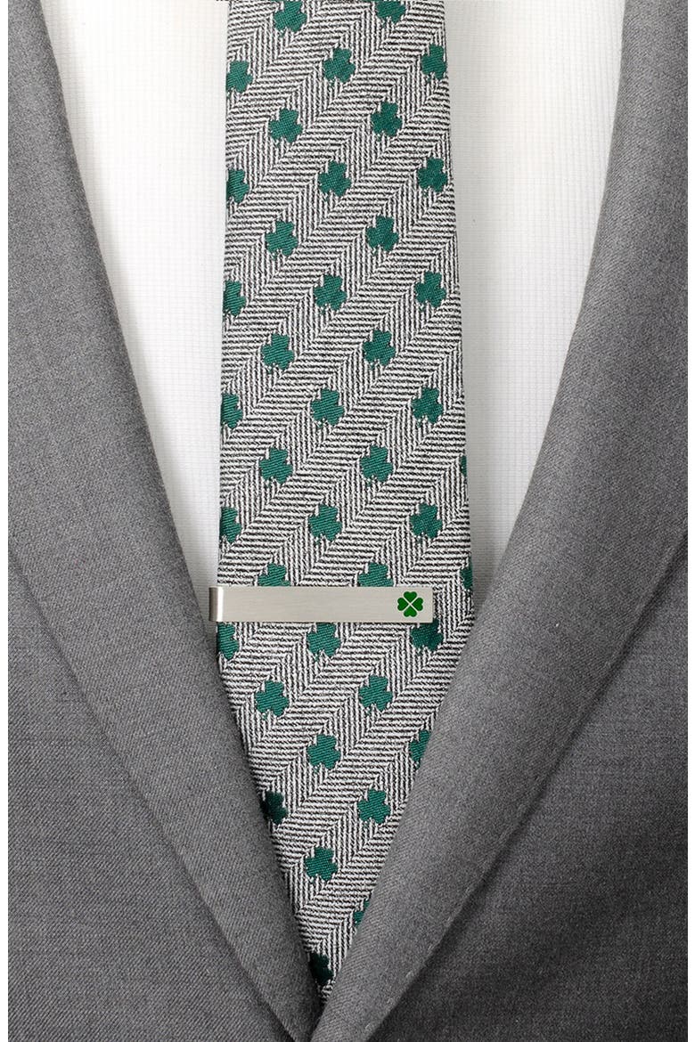 Shamrock & Message Tie Bar, Alternate, color, SILVER