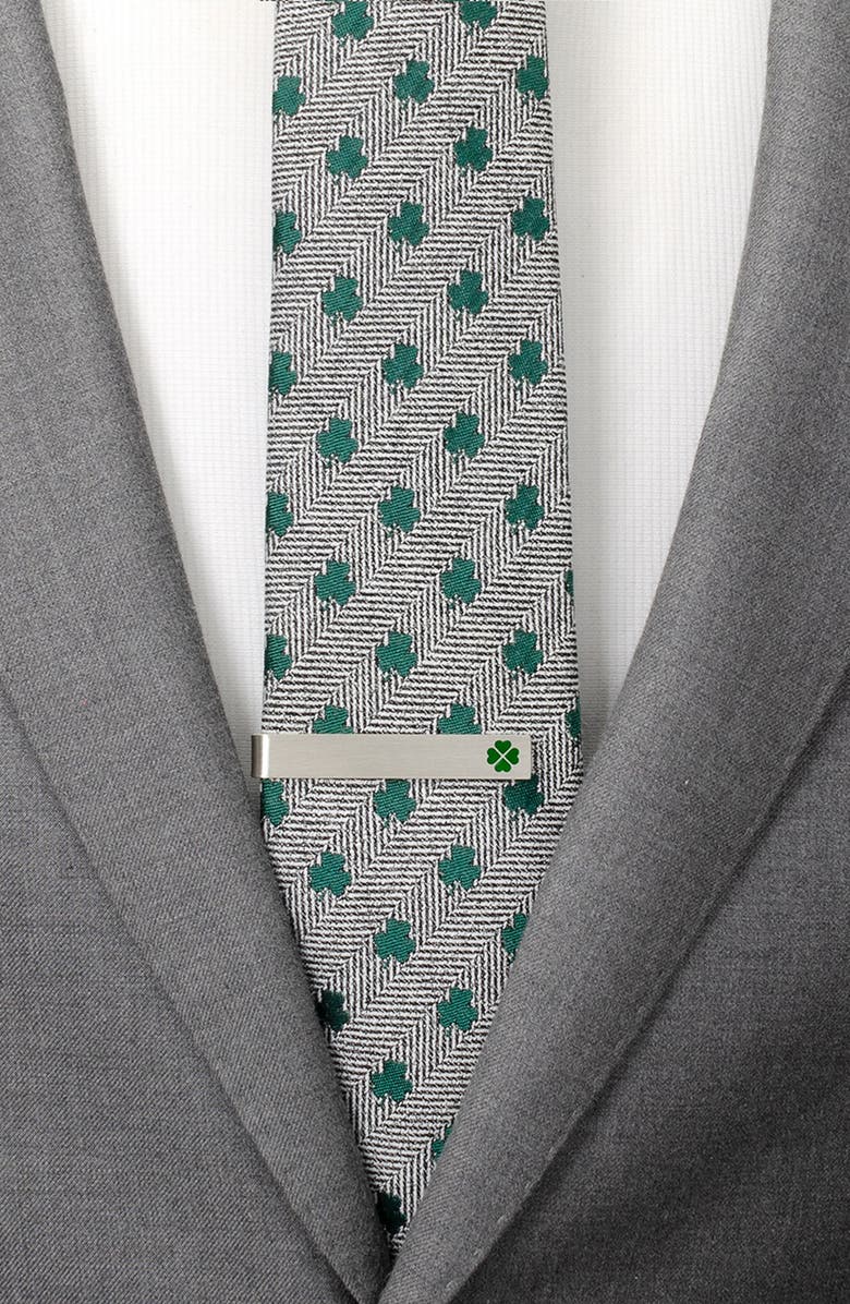 Cufflinks, Inc. Shamrock & Message Tie Bar, Alternate, color, Silver
