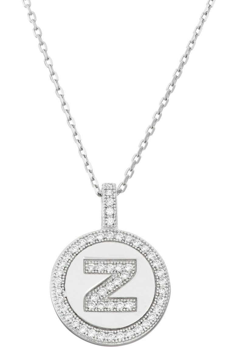 Sterling Silver & Cubic Zirconia Micro Pavé Circle Initial Pendant Necklace, Main, color, SILVER-Z