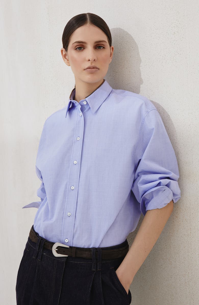 Brunello Cucinelli Cotton shirt with monili, Alternate, color, Azure