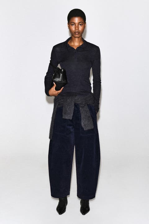 Corduroy Barrel-leg Drawstring Pants