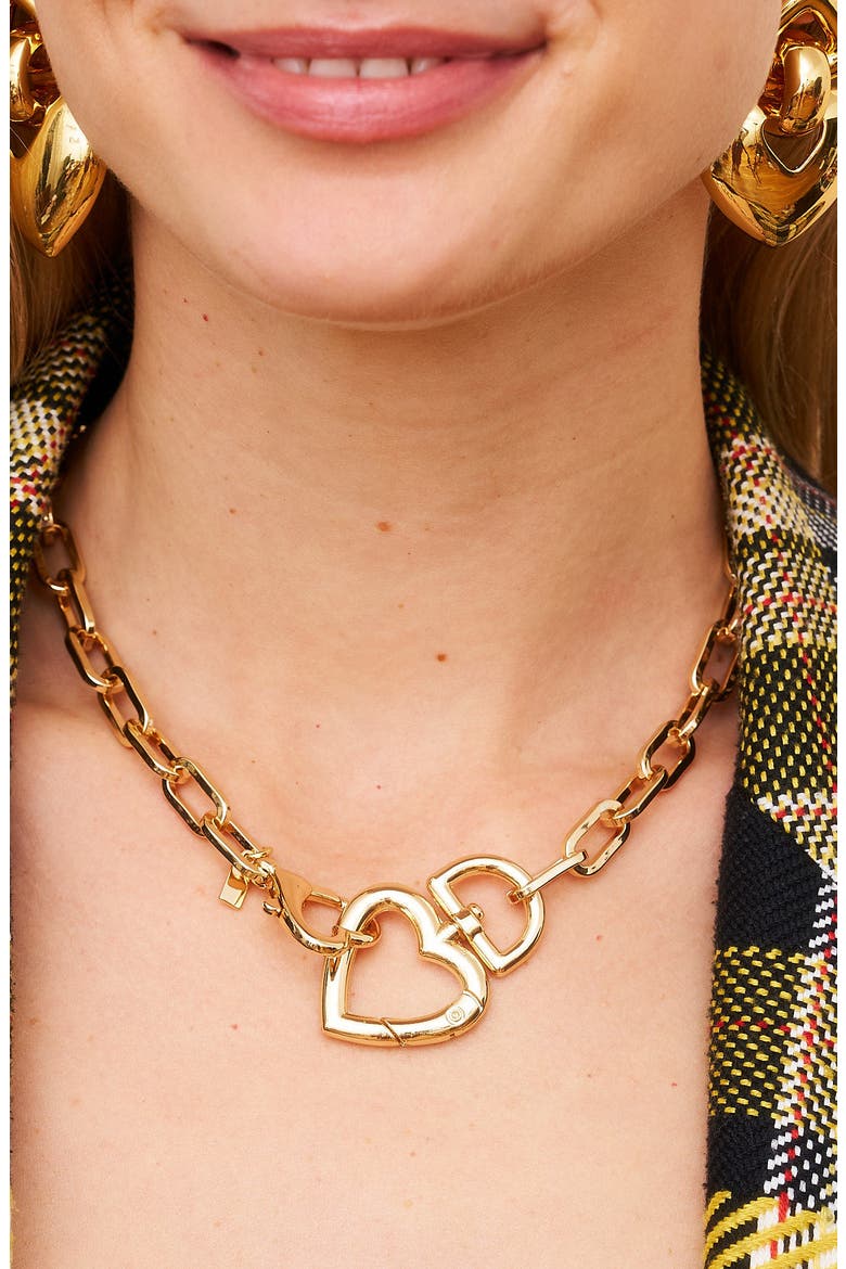 Heart Pendant Paper Clip Chain Necklace, Alternate, color, GOLD