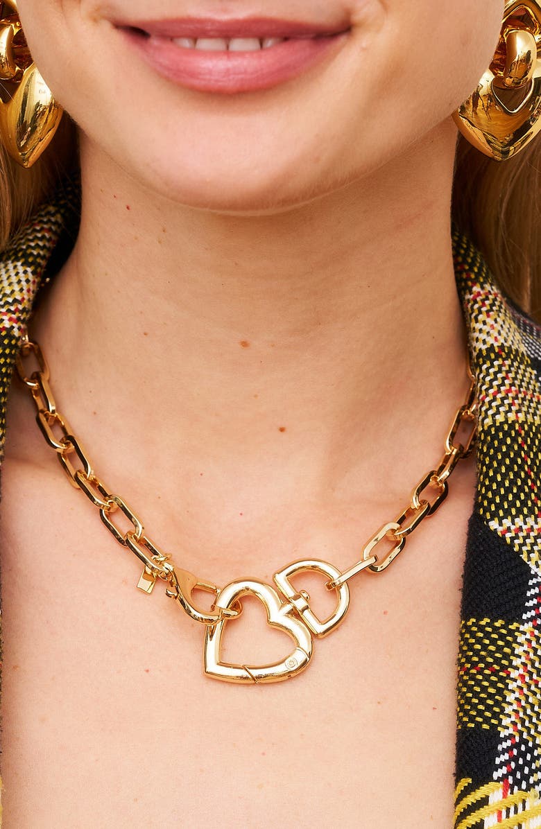 Kenneth Jay Lane Heart Pendant Paper Clip Chain Necklace, Alternate, color, Gold