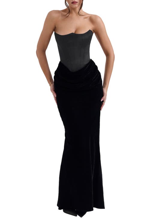 Persephone Strapless Corset Satin & Velvet Mermaid Gown
