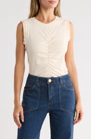Democracy Ruched Rib Mixed Media Knit Top
