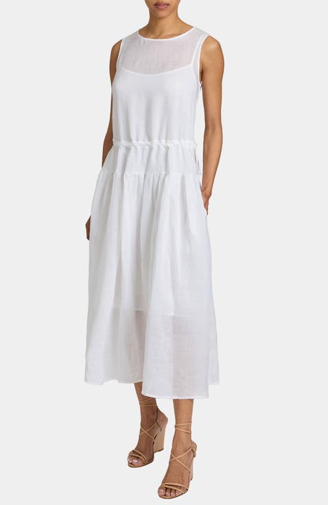 MISTY Sleeveless Drop-Waist Midi Dress in Lightweight Ramie