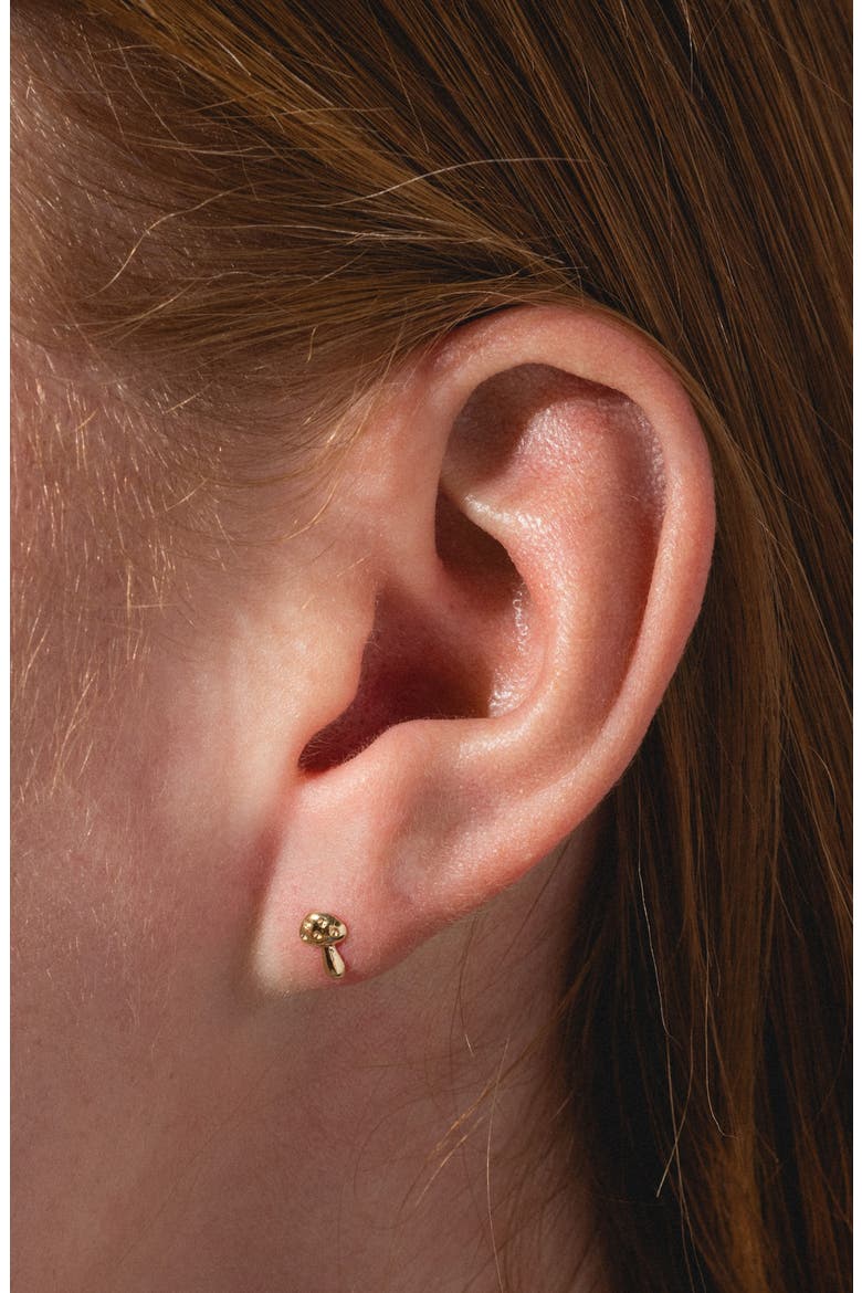Solid 9K Gold Mushroom Stud Earrings, Alternate, color, GOLD