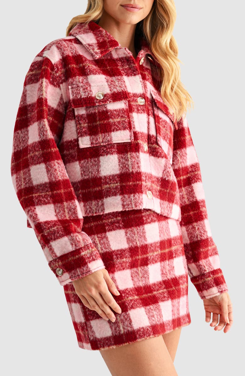 All in Favor Plaid Crop Jacket, Alternate, color, Burgundy Plaid