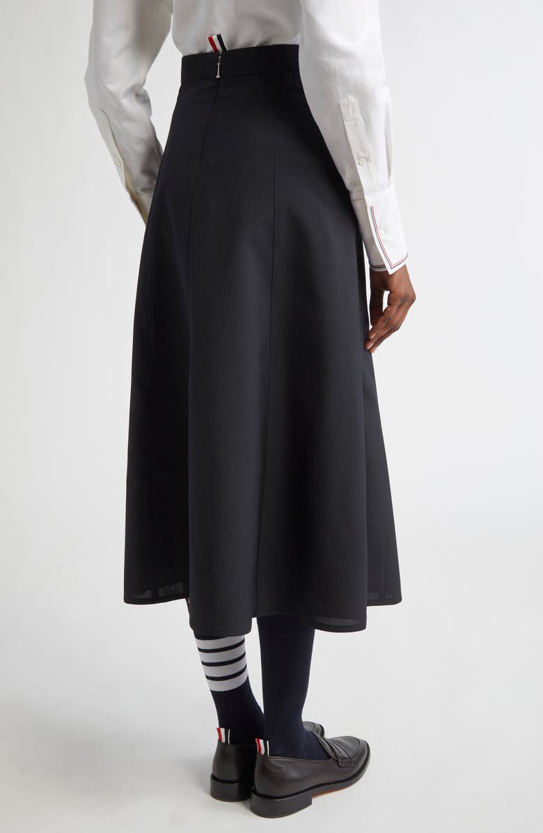 Thom Browne Wool Blend A-Line Midi Skirt, Alternate, color, Black