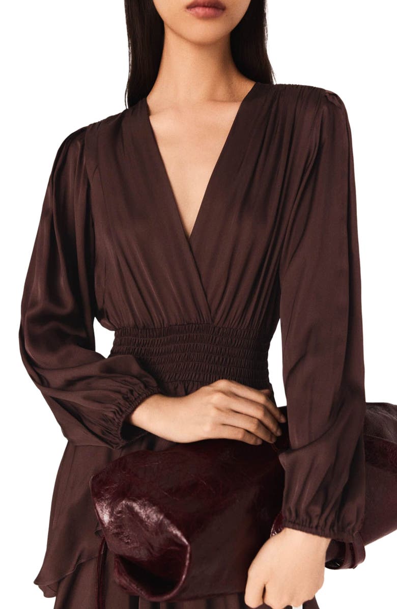 maje Flowy ruffled maxi dress, Alternate, color, Brown