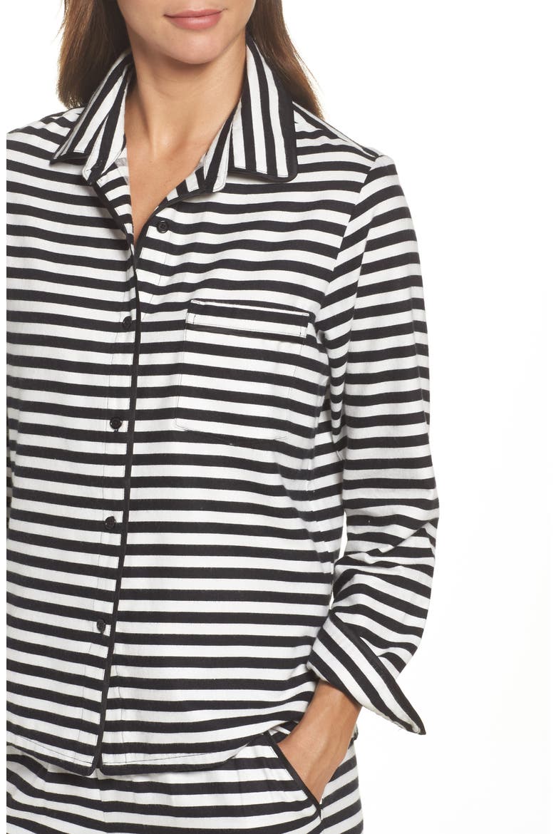 kate spade new york flannel pajamas, Alternate, color, BLACK STRIPE