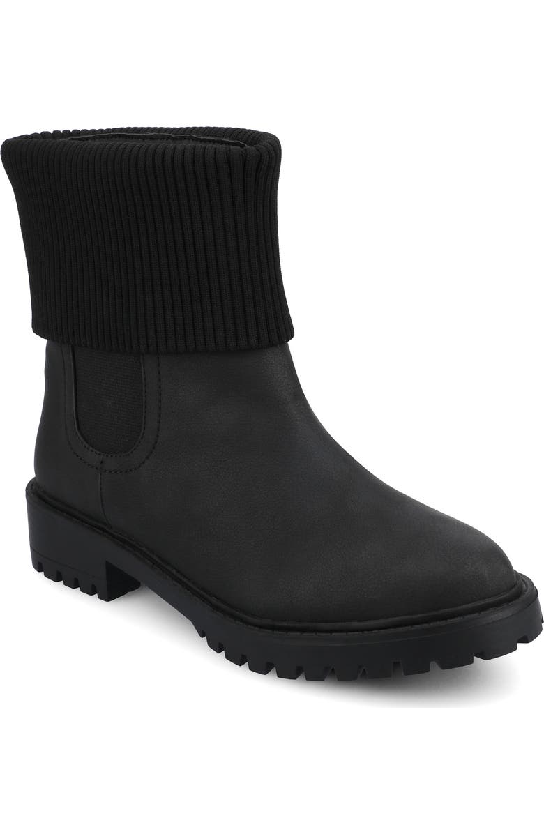 Journee Collection Isabeau Knit Collar Chelsea Boot - Wide Width Available, Main, color, Vintage/ Black
