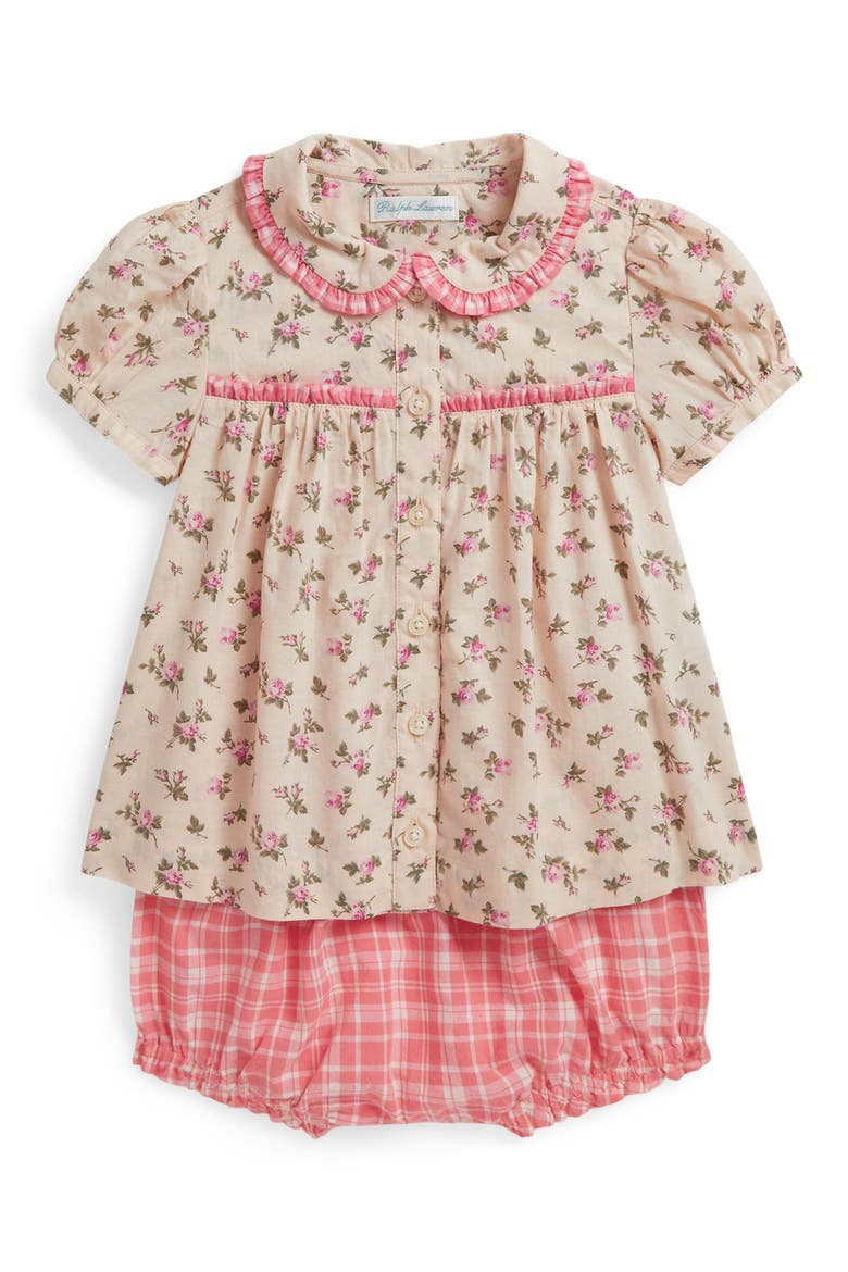 Ditsy Floral Button-Up Top & Plaid Bloomers Set, Main, color, BEATTY FLORAL