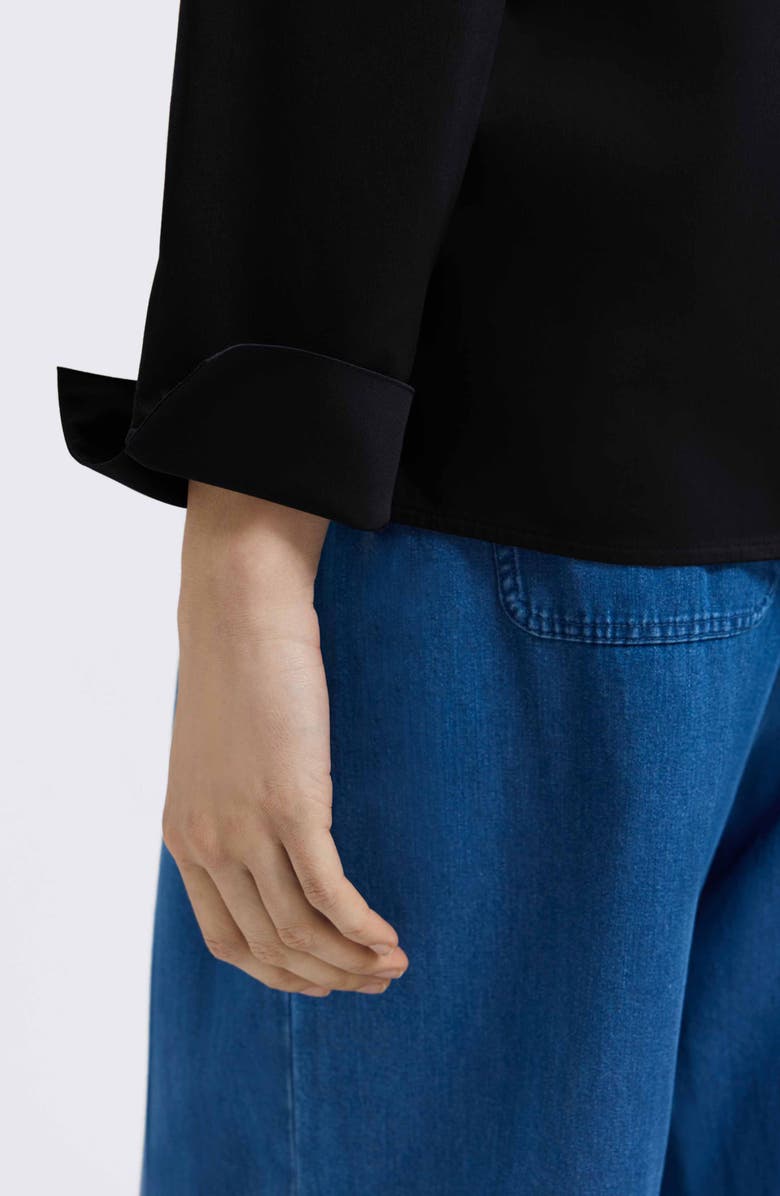 Foxcroft Tammy Ruffle Collar Cotton Blend Top, Alternate, color, Black