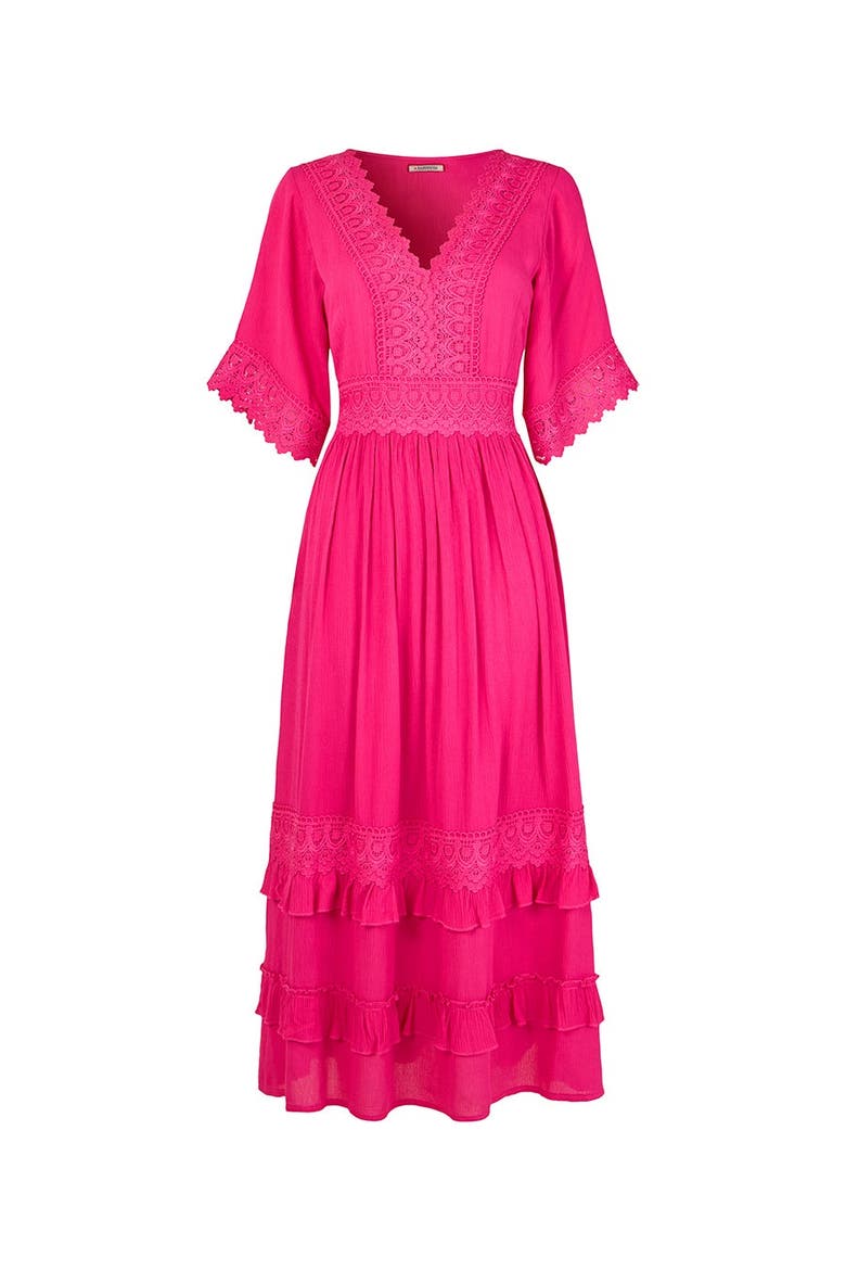 Crochet Trim Boho Midi Dress, Alternate, color, FUCHSIA