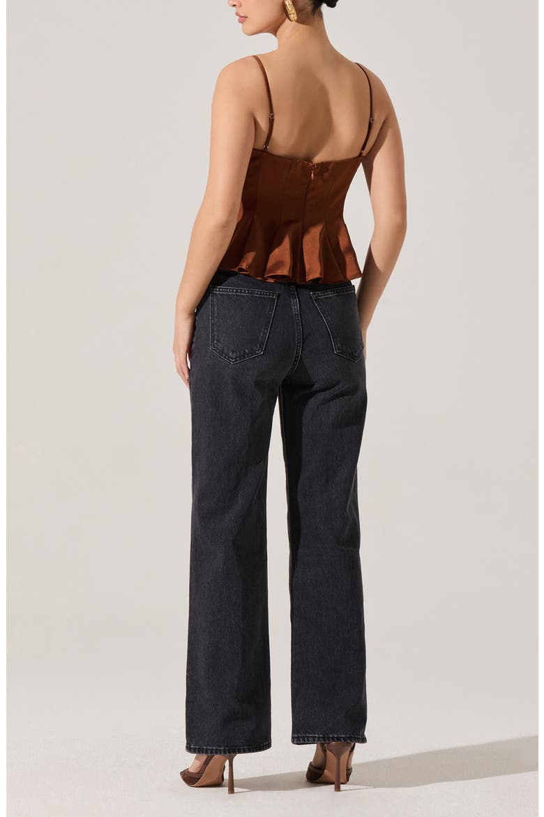 Paislee Satin Peplum Top, Alternate, color, BROWN