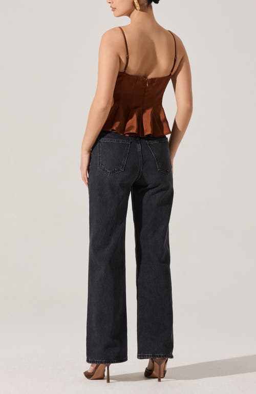 Astr The Label Paislee Satin Peplum Top In Brown