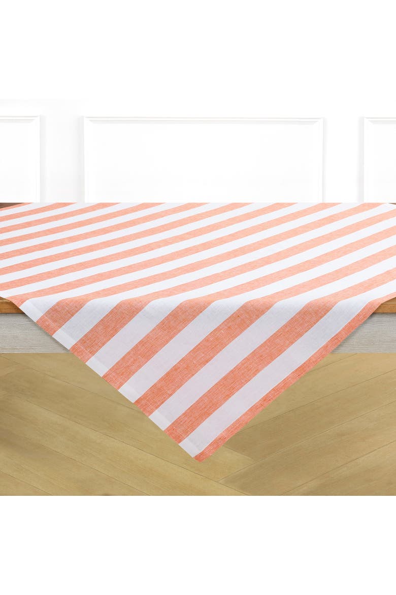 Linen Table Throw 52 x 52 Inch - Cabana Stripe, Alternate, color, Orange and White