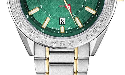 Versace Men's V-code Silver Stainless Steel Bracelet Watch, 42mm In Green/two Tone
