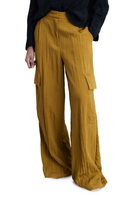 Mango Textured Satin Cargo Pants In Olive Green