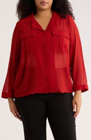 T Tahari Long Sleeve Crop Utility Button-Up Shirt
