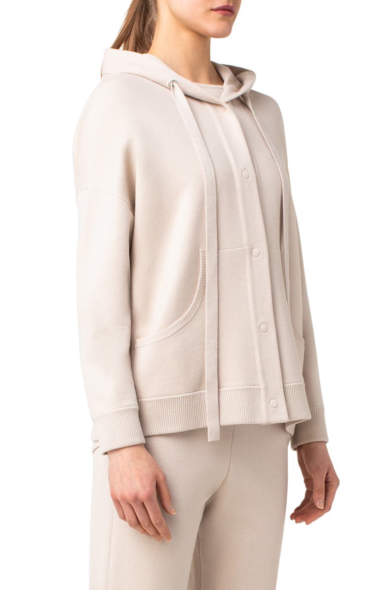 Akris punto Snap Front Wool Hoodie, Alternate, color, 