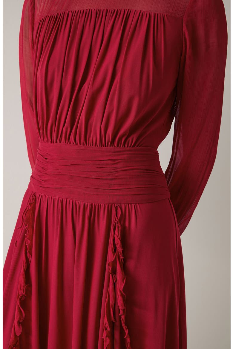 Uma Crinkle Ruffle Long Sleeve Mesh Dress, Alternate, color, RED
