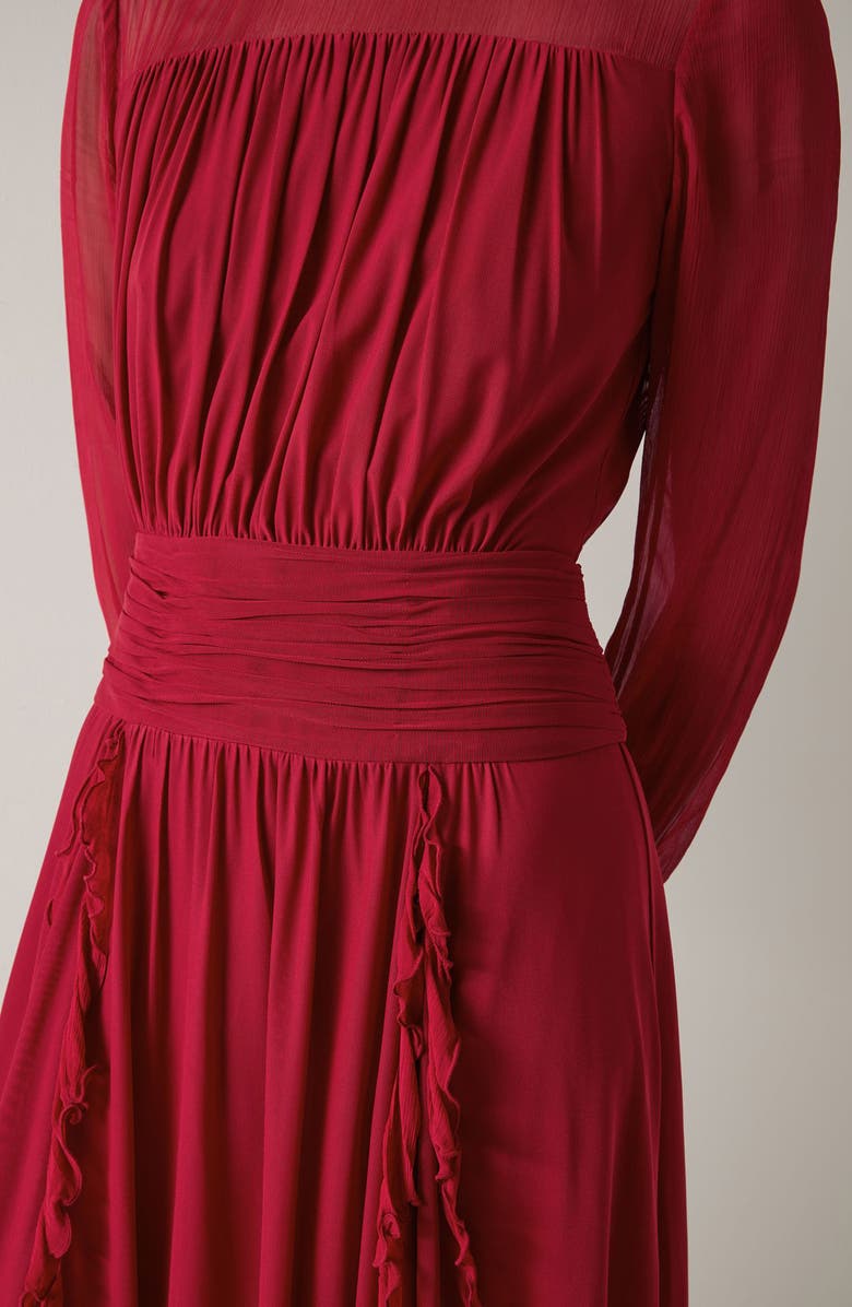 LK Bennett Uma Crinkle Ruffle Long Sleeve Mesh Dress, Alternate, color, Red