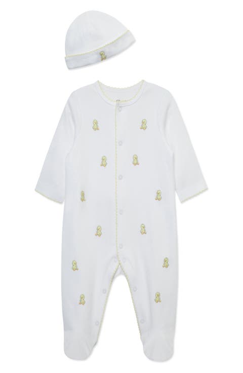 Sweet Ducks Embroidered Cotton Footie & Hat Set (Baby) (Nordstrom Exclusive)
