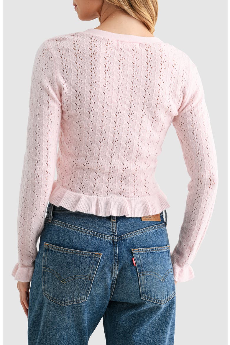 Pointelle Ruffle Hem Crop Cardigan, Alternate, color, LIGHT BLUSH